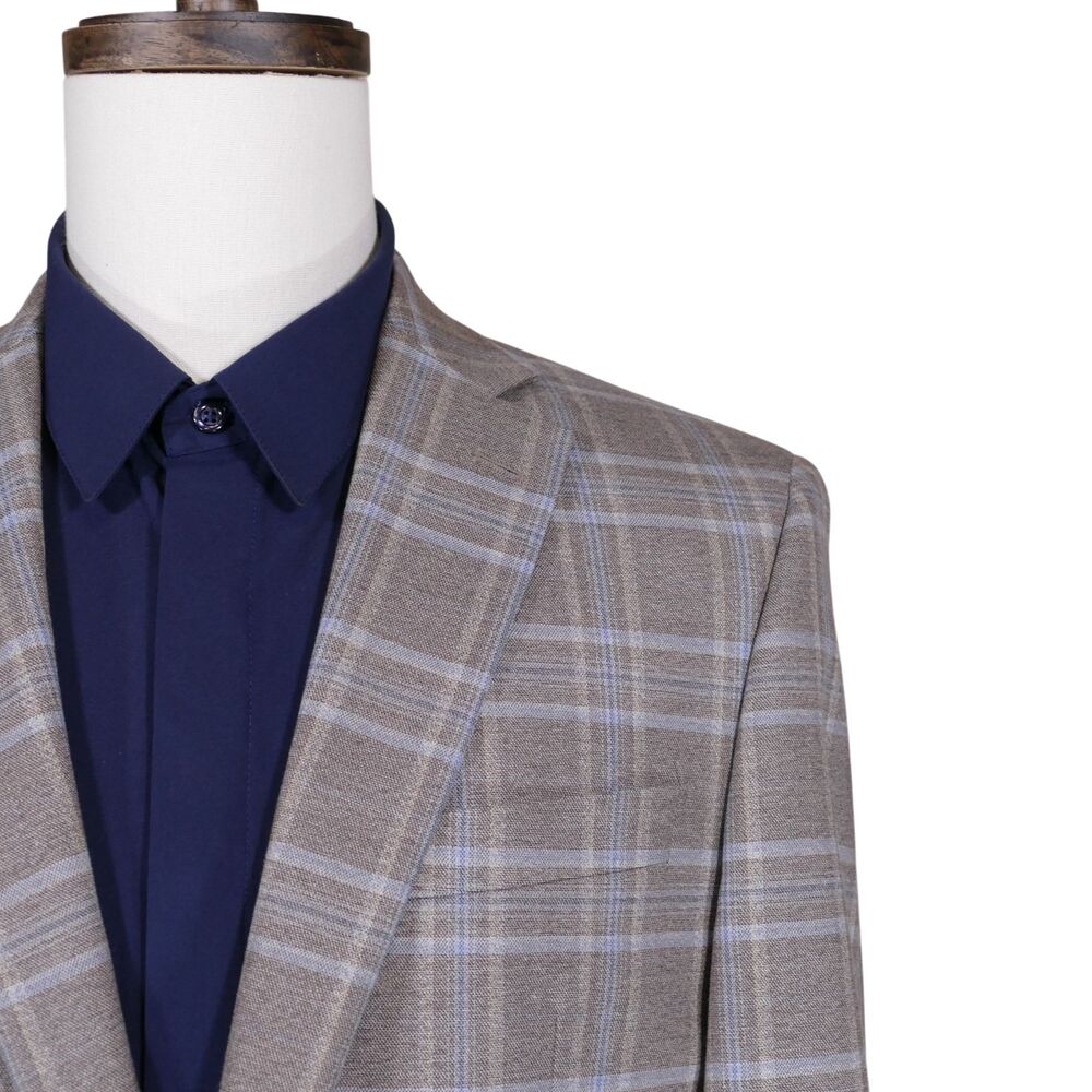 Lauren Ralph Lauren Sport Coat Blazer Mens 38R Beige Blue Plaid Two Button